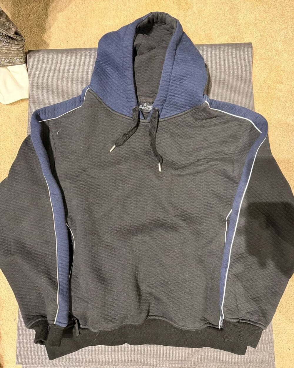 Dakota Industrial Workwear Two-Tone Quilted Waffle Hoodie Black Navy L/G